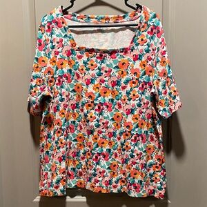 Croft & Barrow Colorful Floral Square Neck Top 2X Cotton